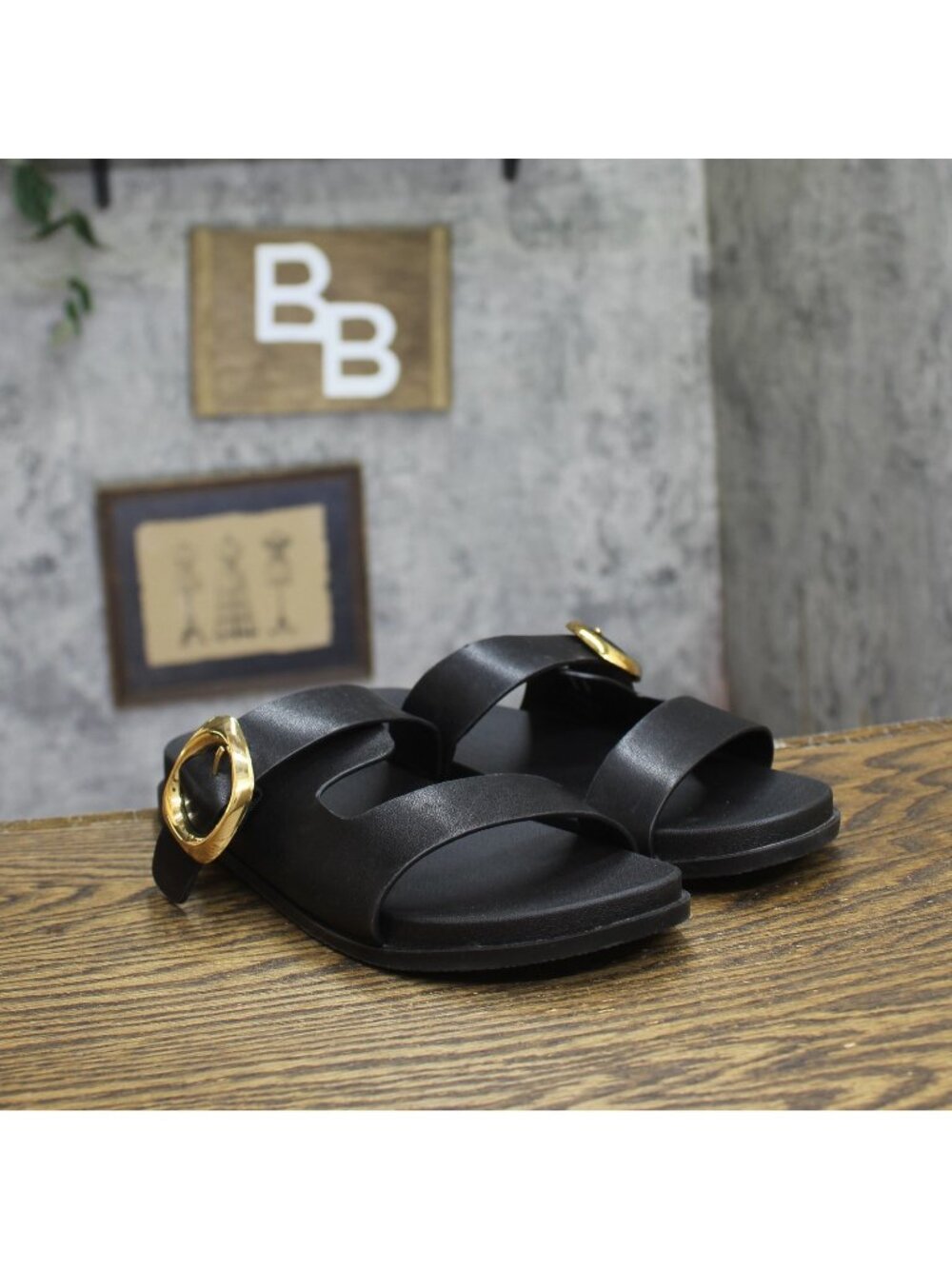 A New Day Meg Double Strap Buckle Slide Sandals 94748250 Black 9.5M